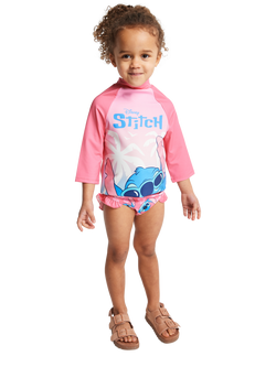 Brand Threads Kids' Frozen Elsa Long Sleeve Swim Set, Pink, Pink