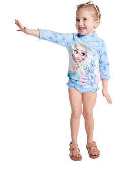 Brand Threads Kids' Frozen Elsa Long Sleeve Swim Set, Blue, Blue