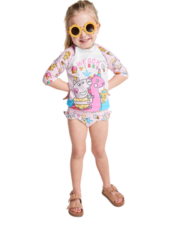 Brand Threads Kids' Peppa Pig Long Sleeve Swim Set, Pink, Pink