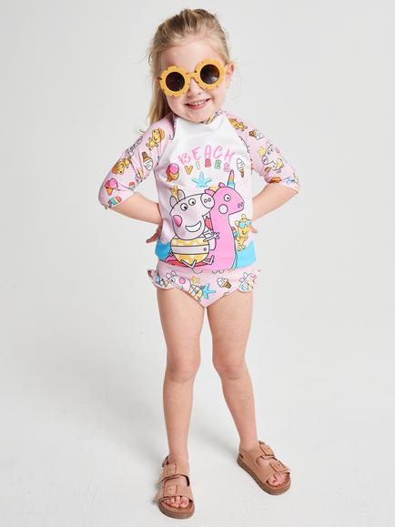 Brand Threads Kids' Peppa Pig Long Sleeve Swim Set, Pink, Pink
