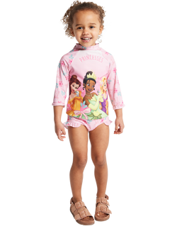 Brand Threads Kids' Disney Princess Long Sleeve Swim Set, Pink, Pink
