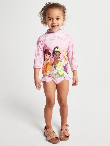 Brand Threads Kids' Disney Princess Long Sleeve Swim Set, Pink, Pink