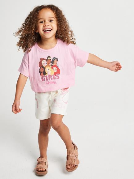 Brand Threads Kids' Disney Princess Cotton T-Shirt & Shorts Set, Pink, Pink