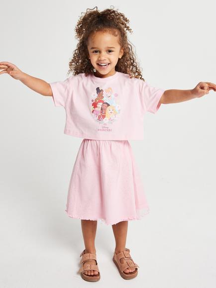 Brand Threads Kids' Disney Princess Cotton T-Shirt & Skirt Set, Pink, Pink