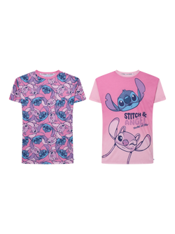 Brand Threads Kids' Disney Stitch Nightdress, Pack of 2, Pink, Pink