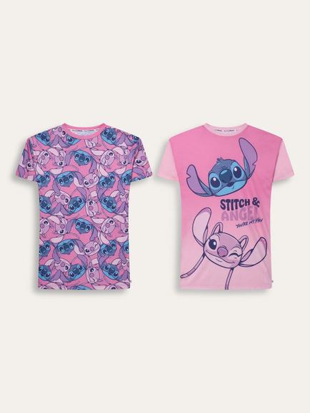 Brand Threads Kids' Disney Stitch Nightdress, Pack of 2, Pink, Pink