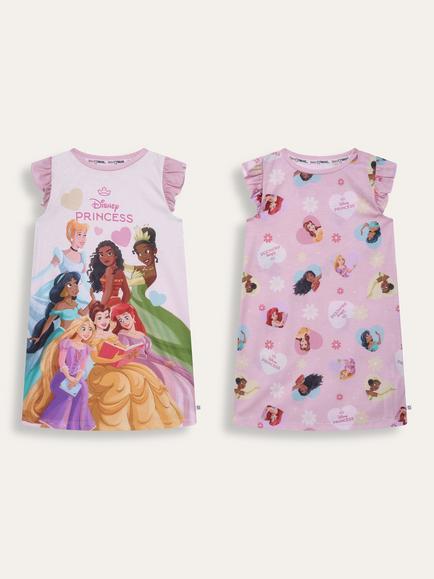 Brand Threads Kids' Disney Princess Nightdress, Pack of 2, Pink, Pink