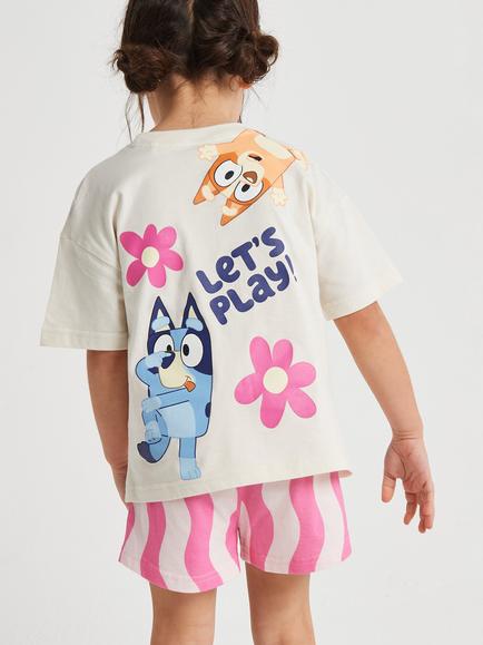 Brand Threads Kids' Bluey Cotton Short Pyjama Set, Multi - view 2, Multi