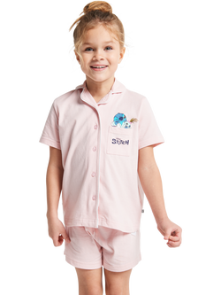 Brand Threads Kids' Stitch Cotton Short Pyjama Set, Pink, Pink