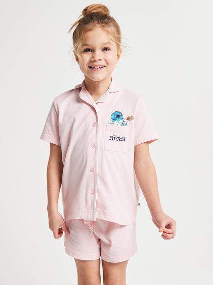 Brand Threads Kids' Stitch Cotton Short Pyjama Set, Pink, Pink