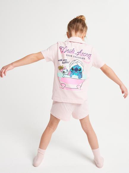 Brand Threads Kids' Stitch Cotton Short Pyjama Set, Pink - view 2, Pink