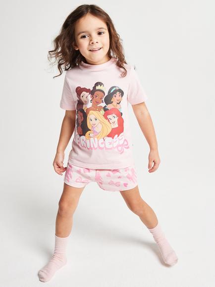 Brand Threads Kids' Disney Princess Short Pyjama Set, Pink, Pink