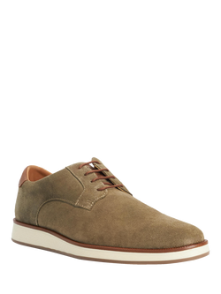 Dune London Bow Lace-Up Suede Hybrid Gibson Shoes, Khaki - view 2, Khaki