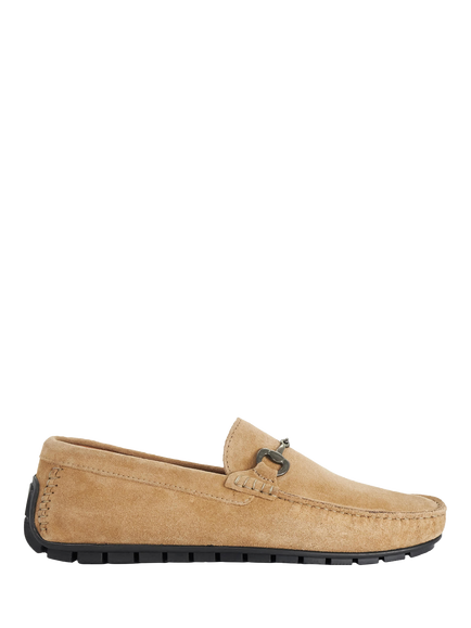 Dune London Brackon Suede Snaffle Trim Moccasin Loafers, Taupe, Taupe