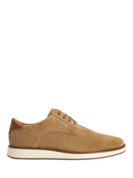 Dune London Bow Lace-Up Suede Hybrid Gibson Shoes, Taupe, Taupe