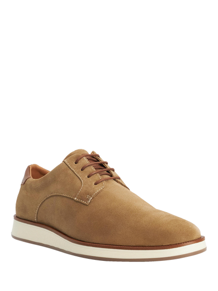 Dune London Bow Lace-Up Suede Hybrid Gibson Shoes, Taupe - view 2, Taupe