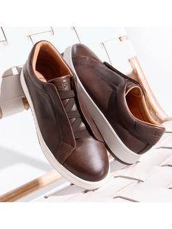 Dune London Troys Leather Laceless Cupsole Trainers, Brown