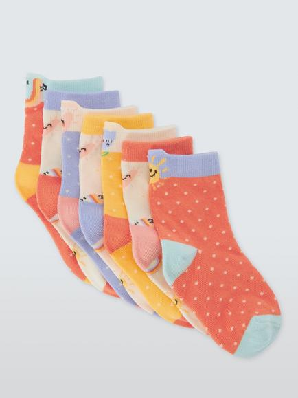 John Lewis Kids' Organic Cotton Rich Emotions Ankle Socks, Pack of 7, Multi, Multi