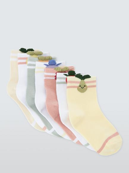 John Lewis Kids' Organic Cotton Rich Fruit Ankle Socks, Pack of 7, Multi, Multi