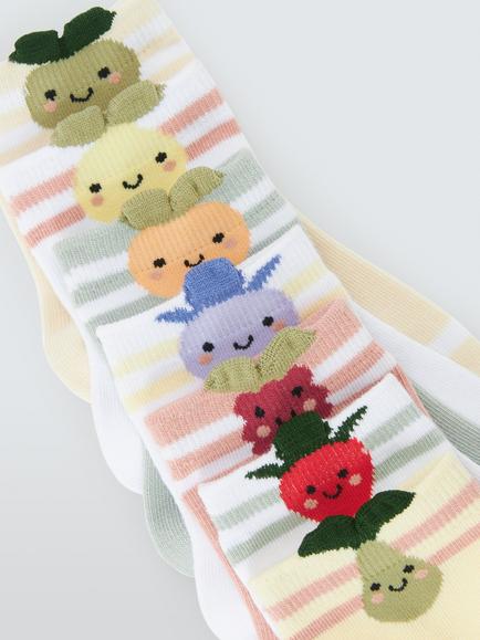 John Lewis Kids' Organic Cotton Rich Fruit Ankle Socks, Pack of 7, Multi - view 2, Multi