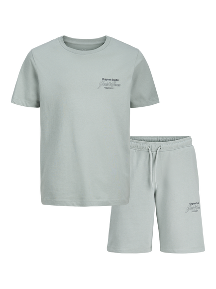 Jack & Jones Kids' Mini Niko T-Shirt and Shorts Set, Iceberg Green, Iceberg Green