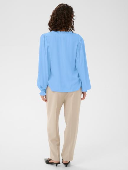 KAFFE Elly V-Neck Ruffle Top containing LENZING™ ECOVERO™ Viscose - view 2, Vista Blue