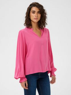KAFFE Elly V-Neck Ruffle Top containing LENZING™ ECOVERO™ Viscose, Pink Power