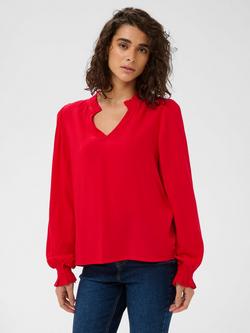KAFFE Elly V-Neck Long Sleeve Top containing LENZING™ ECOVERO™ Viscose, Red, Red