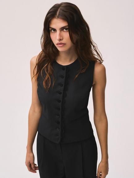 Mint Velvet Lace Trim Waistcoat, Black, Black