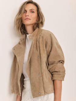 Mint Velvet Pure Suede Pilot Bomber Jacket - view 2, Natural