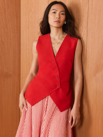 Mint Velvet Longline Waistcoat, Red, Red