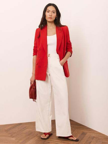 Mint Velvet Double Breasted Blazer, Red - view 2, Red