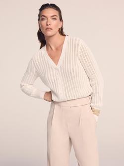 Mint Velvet V-Neck Open Knit Top, White Ivory, White Ivory