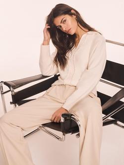 Mint Velvet V-Neck Open Knit Top, White Ivory - view 2, White Ivory