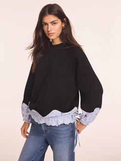 Mint Velvet Strip Embroidered Hem Sweatshirt, Blue Navy, Blue Navy