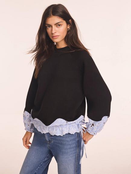 Mint Velvet Strip Embroidered Hem Sweatshirt, Blue Navy, Blue Navy