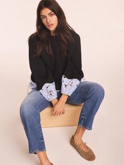 Mint Velvet Strip Embroidered Hem Sweatshirt, Blue Navy - view 2, Blue Navy