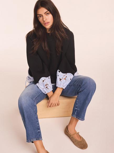Mint Velvet Strip Embroidered Hem Sweatshirt, Blue Navy - view 2, Blue Navy