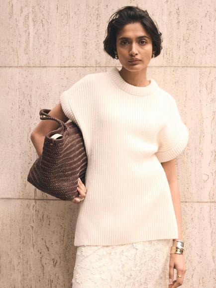 Mint Velvet Ribbed Longline Wool Blend Knit Top, White Ivory, White Ivory