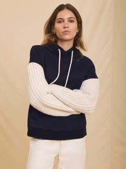 Mint Velvet Contrast Knit Sleeve Hoodie, Blue Navy, Blue Navy