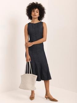 Mint Velvet Godet Denim Midi Dress, Blue Navy - view 2, Blue Navy