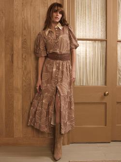 Mint Velvet Floral Tiered Shirt Dress, Brown Camel, Brown Camel