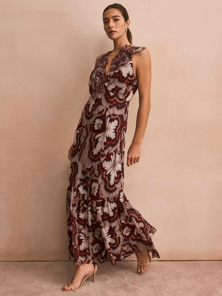 Mint Velvet Appliqué Sleeveless Maxi Dress, Brown/Multi, Brown/Multi