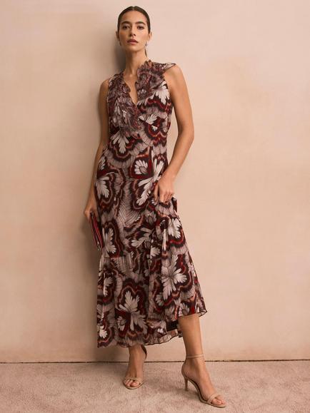 Mint Velvet Appliqué Sleeveless Maxi Dress, Brown/Multi - view 2, Brown/Multi