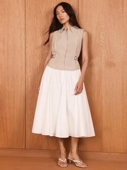 Mint Velvet Waistcoat Layered Midi Dress, Brown Camel, Brown Camel