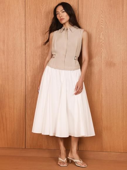 Mint Velvet Waistcoat Layered Midi Dress, Brown Camel, Brown Camel
