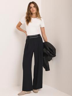 Mint Velvet Stripe Waist Wide Leg Trousers, Black