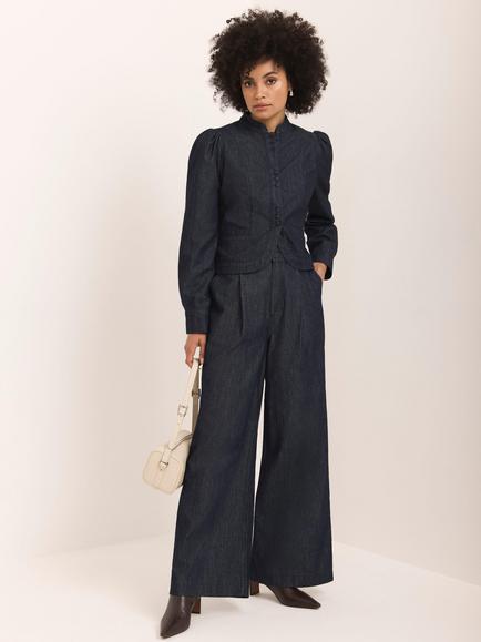 Mint Velvet Tailored Wide Leg Jeans, Dark Indigo - view 2, Dark Indigo