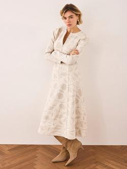 Mint Velvet Zip Detail Jacquard Midi Dress, White Ivory - view 2, White Ivory