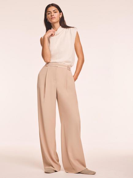 Mint Velvet Stripe Waist Wide Leg Trousers, Stone
